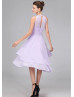 Lilac Chiffon Jewel Neckline Hi Low Short Prom Dress